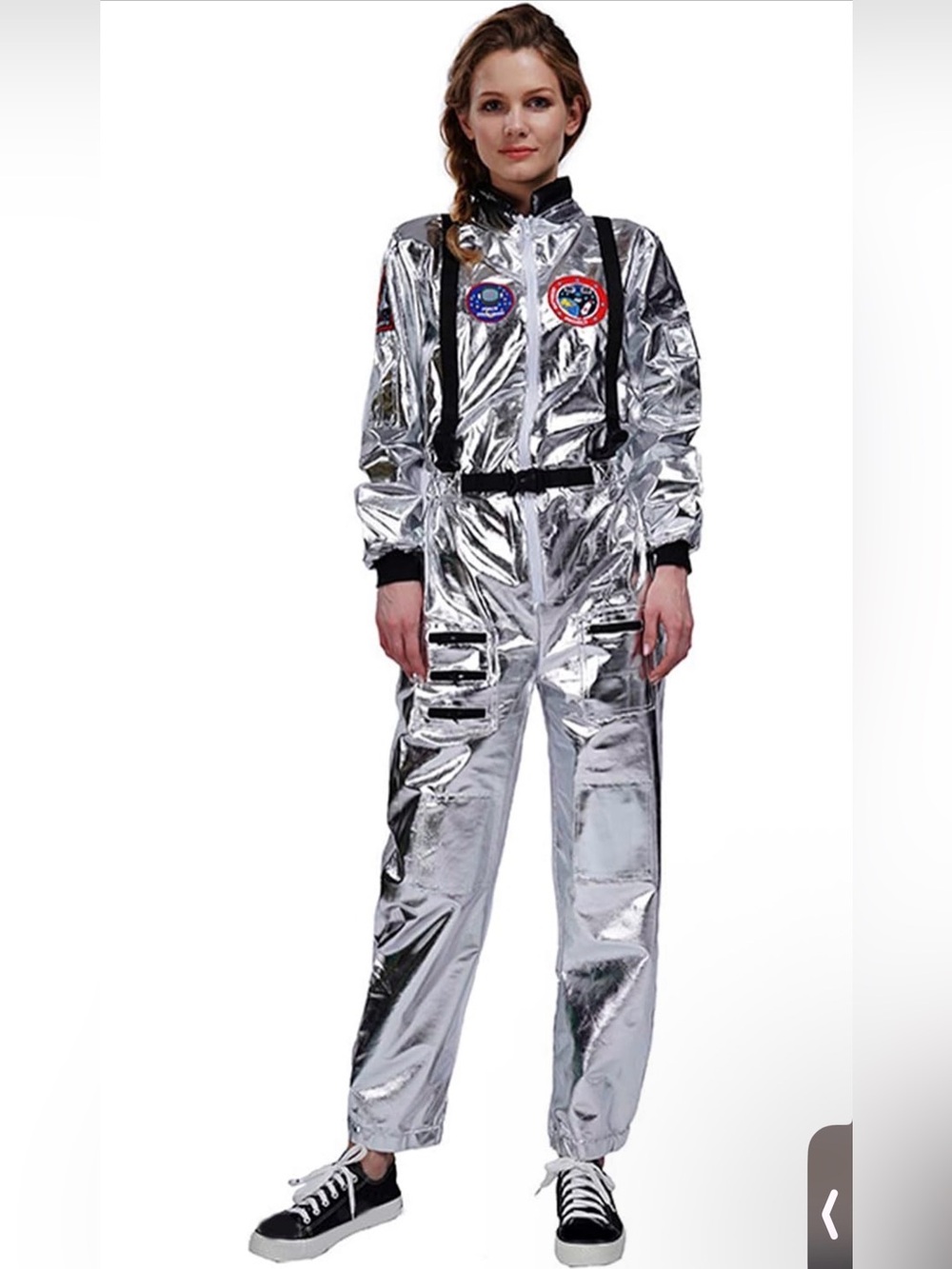 Adult Astronaut Space Jumpsuit Costume with Embroidered Patches & Pockets sz L